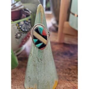 Sterling Silver Southwestern Inlay Ring – Size 7.5, 5.2g
